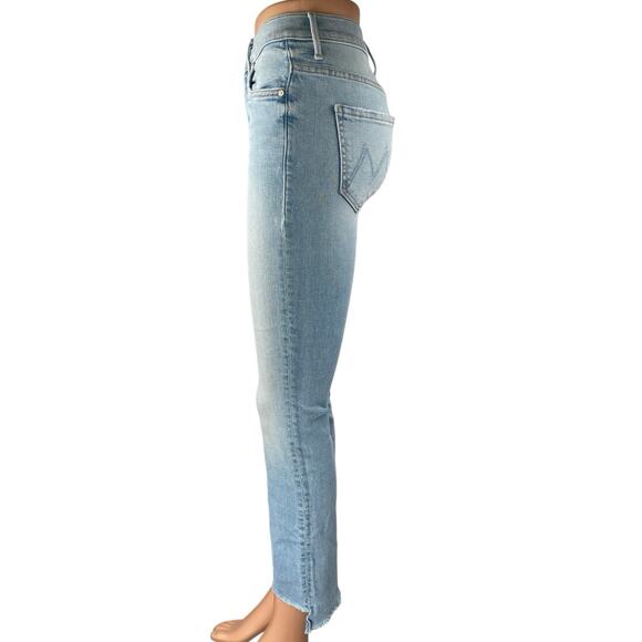 Mother Women's Blue Mid Rise Frayed Raw Hem Straight Leg Denim Jeans Pants Sz 24 - Picture 2 of 4
